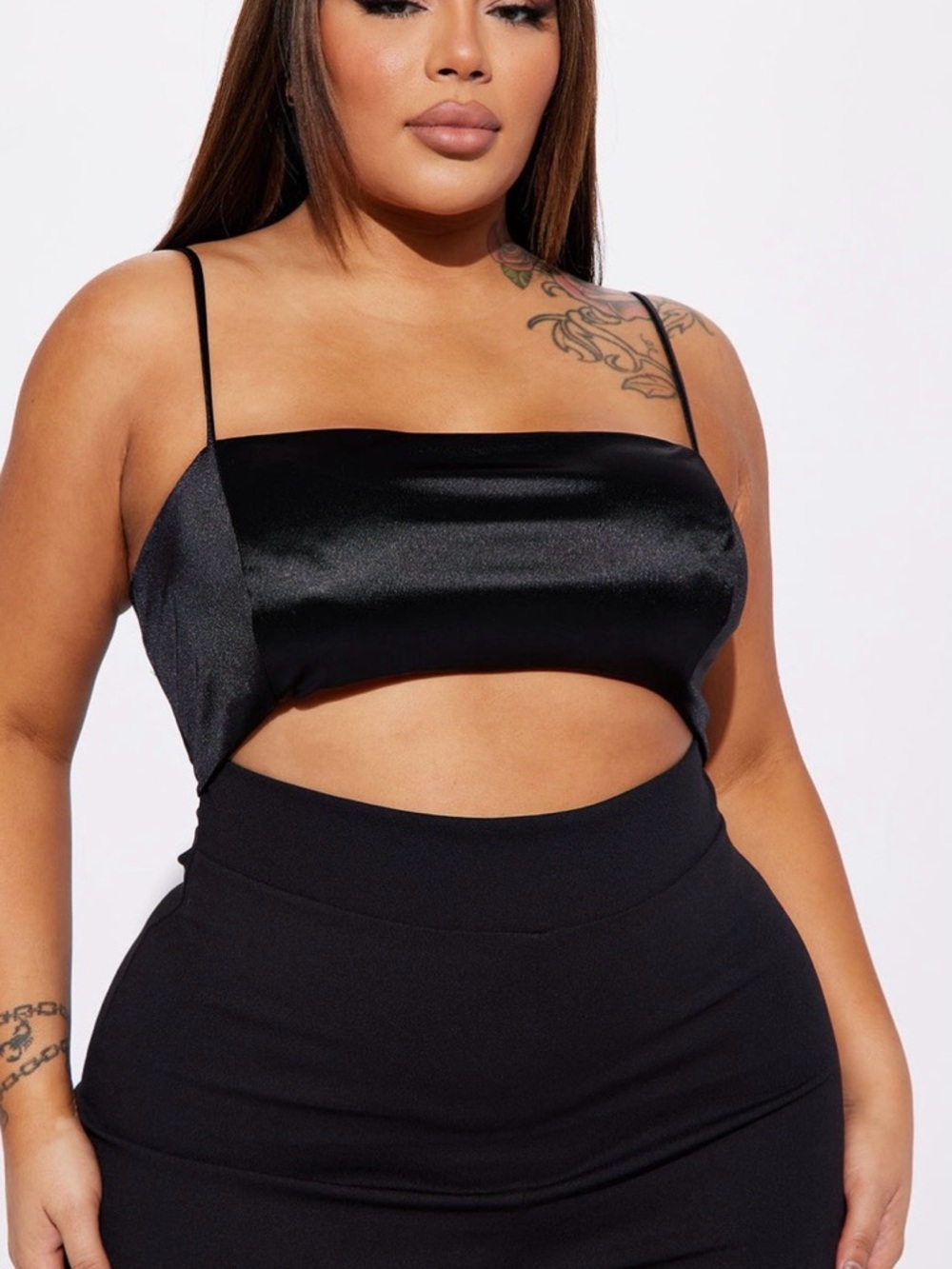 Fashion Nova Black Satin Cutout Jumpsuit